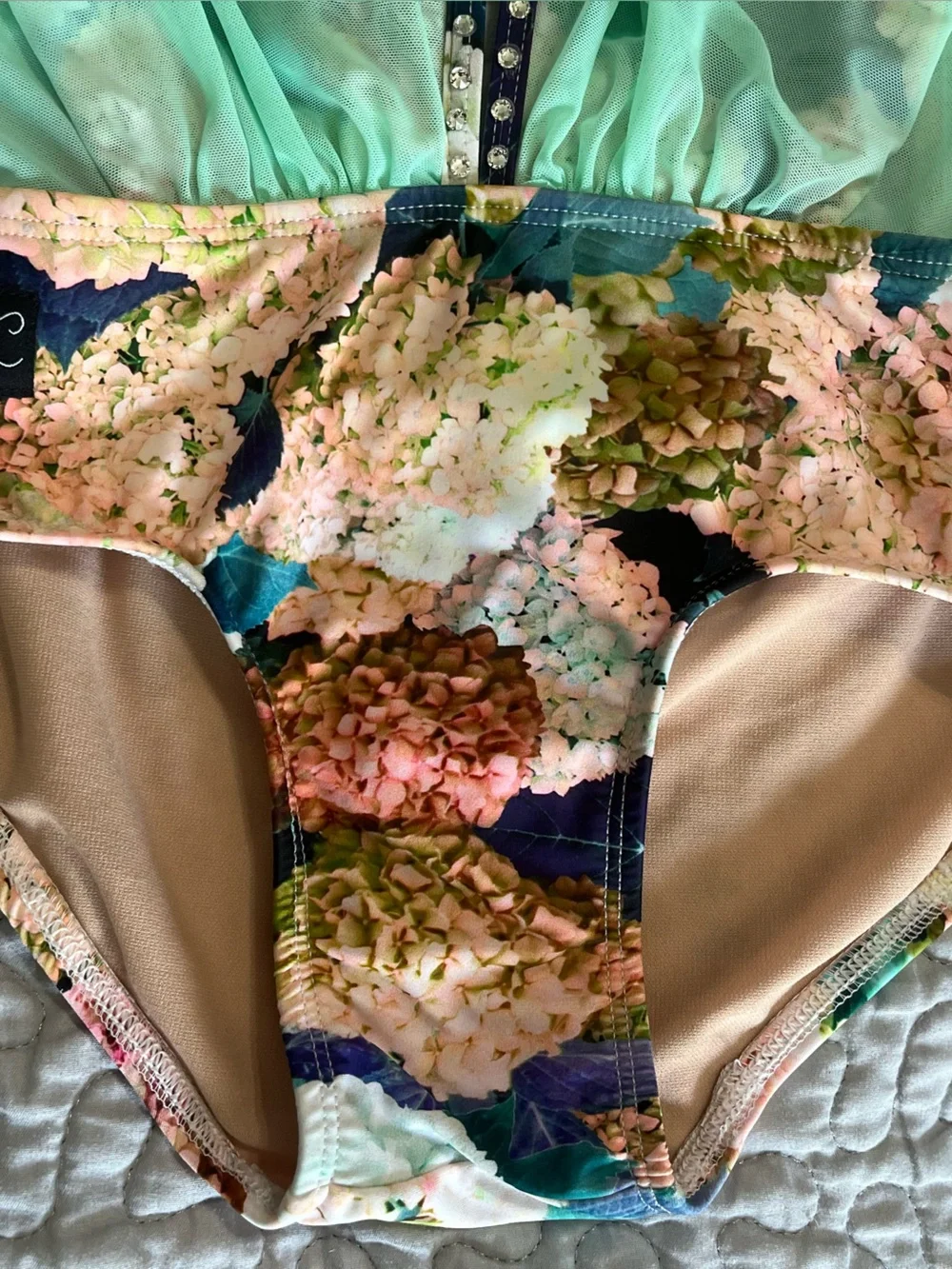 Kandi Kouture CXL Girls' Floral Halter One-Piece Dance Leotard in Mint Green